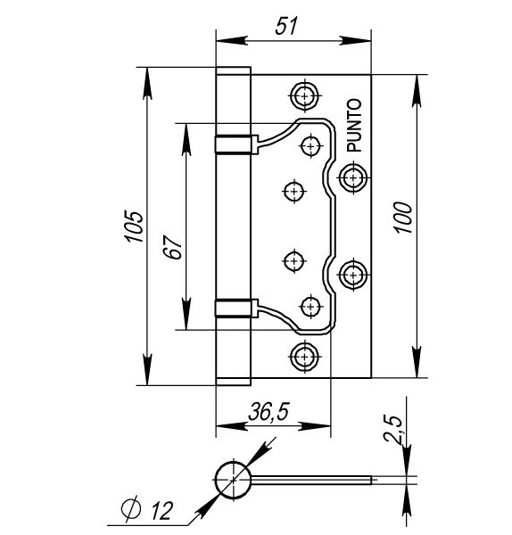 Петля накладная универсальная Punto 200-2B 100x2,5 SB матовое золото