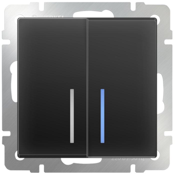 Механизм выключателя Werkel WL08-SW-2G-2W-LED двухклавишный проходной с индикатором черный матовый