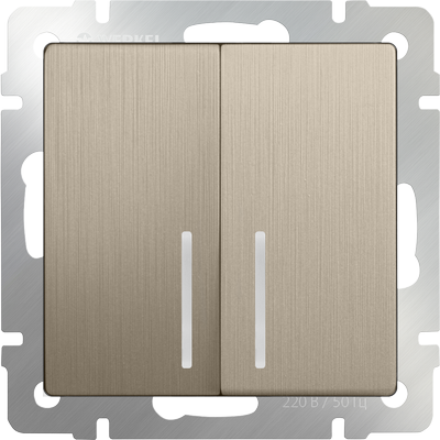 Механизм выключателя Werkel WL10-SW-2G-LED двухклавишный с подсветкой шампань рифленый