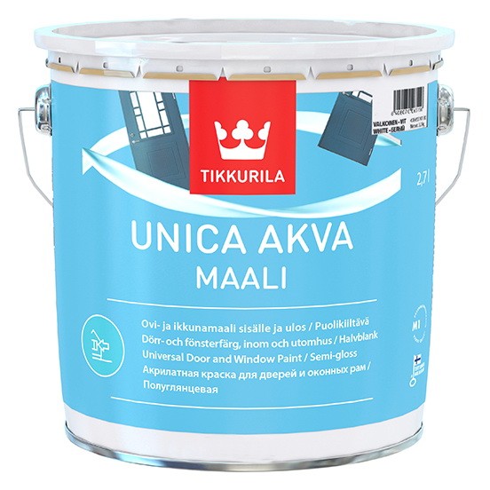 Краска для  окон и дверей Tikkurila Unica Akva Maali основа А 2,7 л