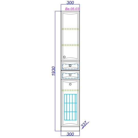 Шкаф-пенал Aqwella Барселона с корзиной П3/к 300х1930х337 мм белый