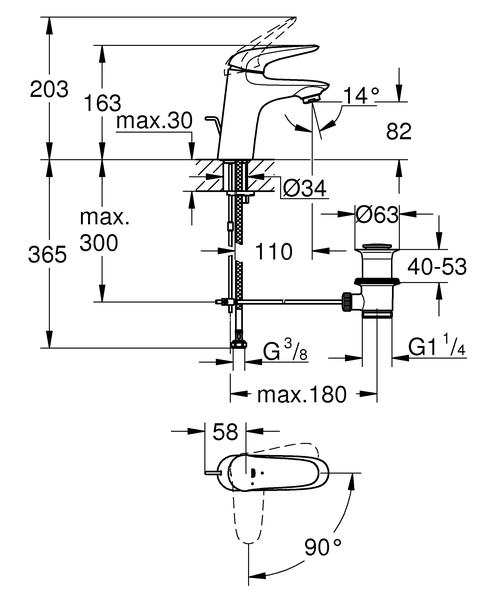 Смеситель для раковины Grohe Eurostyle 23709LS3