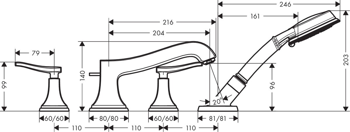 Смеситель на борт ванны Hansgrohe Metropol Classic 31441000