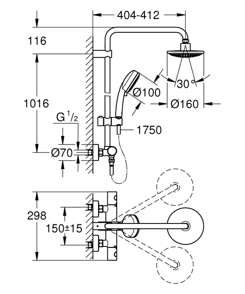 Стойка душевая Grohe New Tempesta Cosmopolitan 27922000 с термостатом