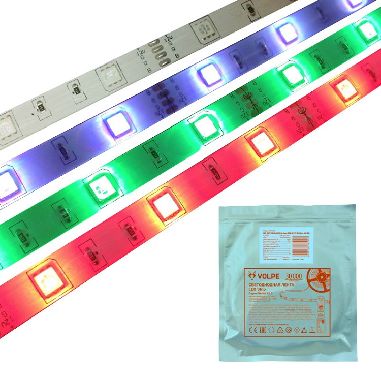 Лента светодиодная Volpe ULS-Q214 5050 30LED IP65 DC12V 7,2W RGB 5 м