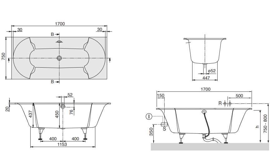 Ванна квариловая Villeroy & Boch Pavia UBQ170PAV2V-01 170х75 см