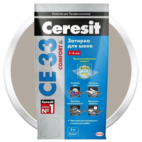 Затирка цементная для узких швов Ceresit СЕ33 Comfort серая 5 кг