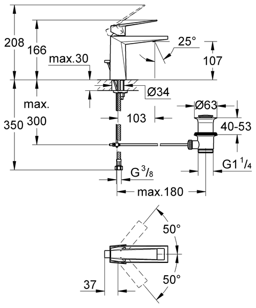 Смеситель для раковины Grohe Allure Brilliant 23029000 с донным клапаном