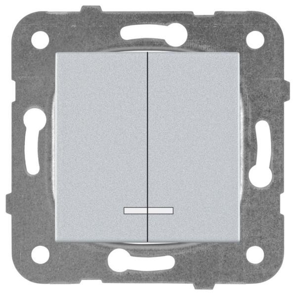 Механизм выключателя Panasonic Karre Plus WKTT00102SL-RES двухклавишный с подсветкой серебро