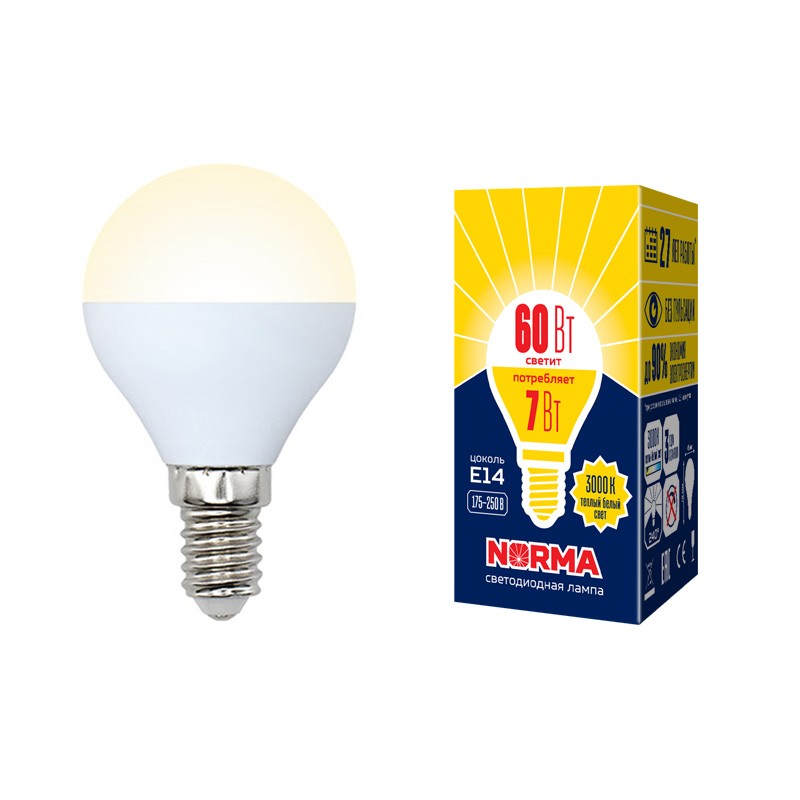 Лампа светодиодная Volpe Norma LED-G45-7W/WW/E14/FR/NR 3000K