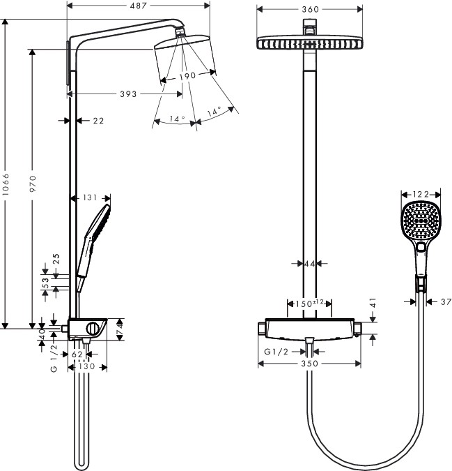 Термостат для душа Hansgrohe Raindance Select E 360 Air Showerpipe 27112400 белый