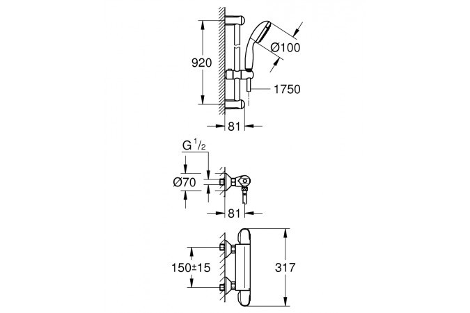 Душевой комплект Grohe Grohtherm 1000 New 34256004 со штангой 900 мм