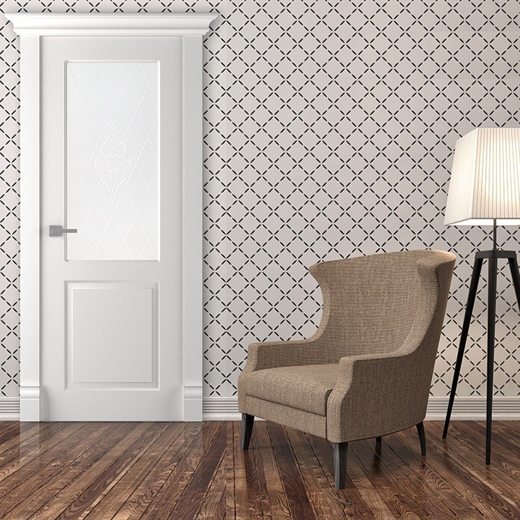 Дверное полотно Belwooddoors Альта эмаль белая стекло мателюкс кристаллайз 2000х600 мм 