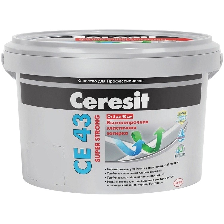 Затирка цементная для широких швов Ceresit CE 43 Super Strong дымчато-белая 2 кг