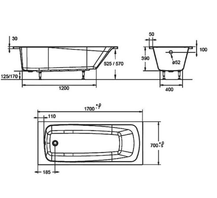 Ванна акриловая Jacob Delafon Patio E6812RU-CP 170х70 см