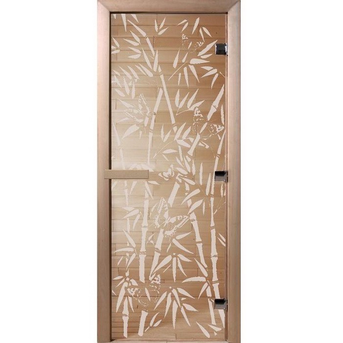 Дверь для сауны стеклянная Doorwood DW00961 Бамбук и бабочки прозрачная 700х1900 мм 