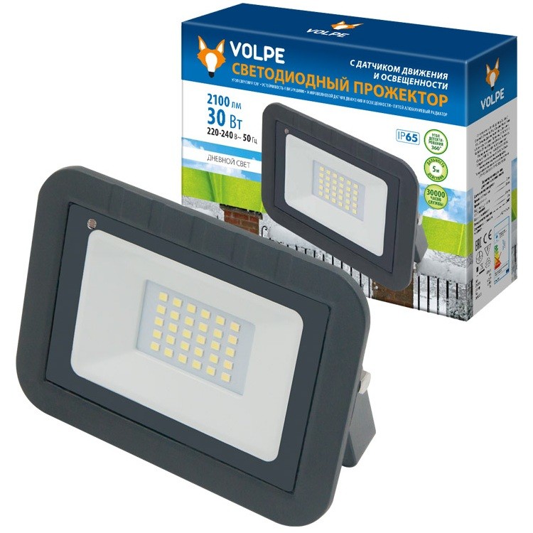 Прожектор светодиодный Volpe ULF-Q512 30W/DW Sensor IP65 220-240B Black