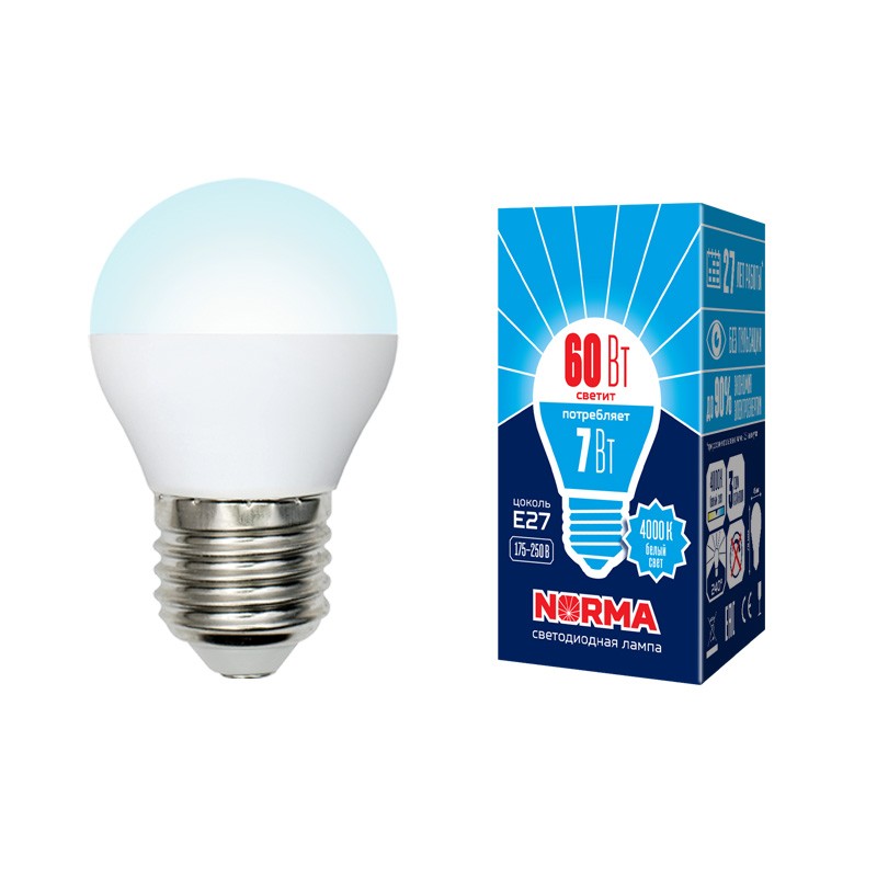 Лампа светодиодная Volpe Norma LED-G45-7W/NW/E27/FR/NR 4000K
