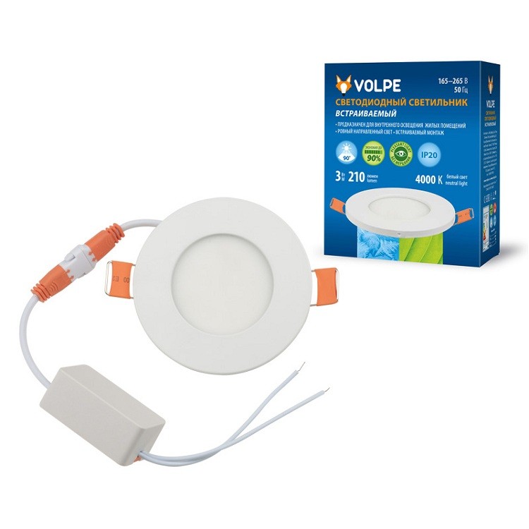 Светильник светодиодный встраиваемый Volpe ULM-Q263 3W/NW IP20 White