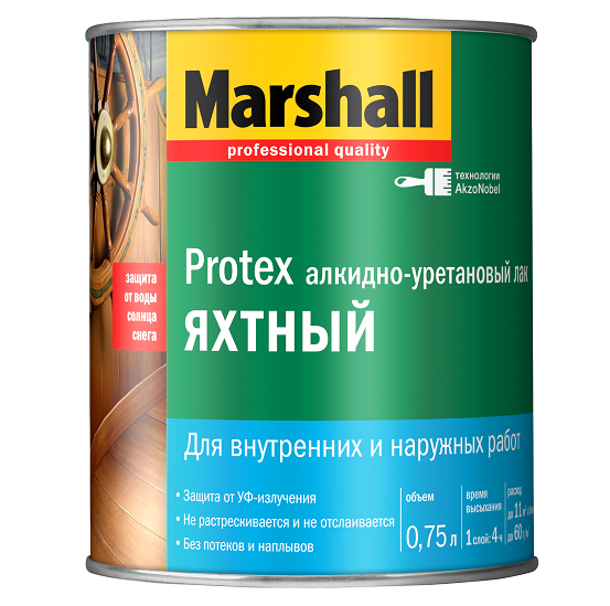 Лак алкидно-уретановый Marshall Protex Яхтный полуматовый 0,75 л