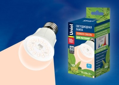 Светодиодная лампа Uniel LED-A60-10W/SPFR/E27/CL PLP01WH полного спектра для растений 