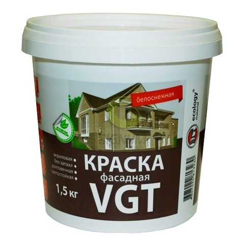 Краска фасадная VGT ВД-АК-1180 белоснежная 1,5 кг