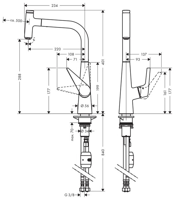 Смеситель для кухни Hansgrohe Talis S 300 Select 72821800 с выдвижным изливом