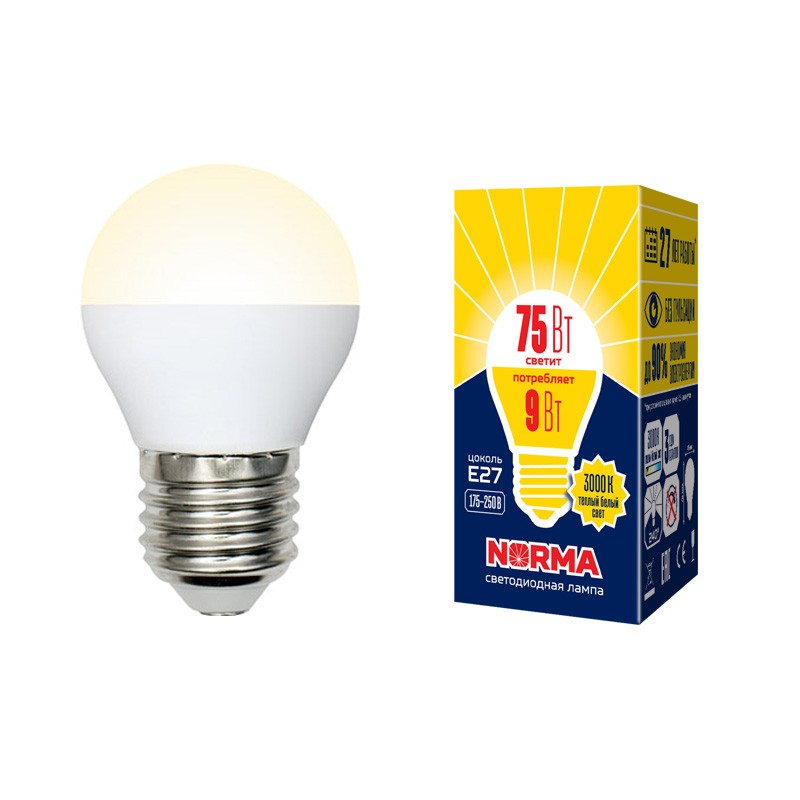Лампа светодиодная Volpe Norma LED-G45-9W/WW/E27/FR/NR 3000K