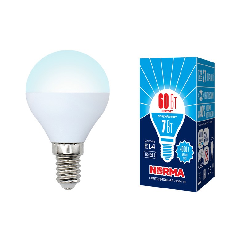 Лампа светодиодная Volpe Norma LED-G45-7W/NW/E14/FR/NR 4000K