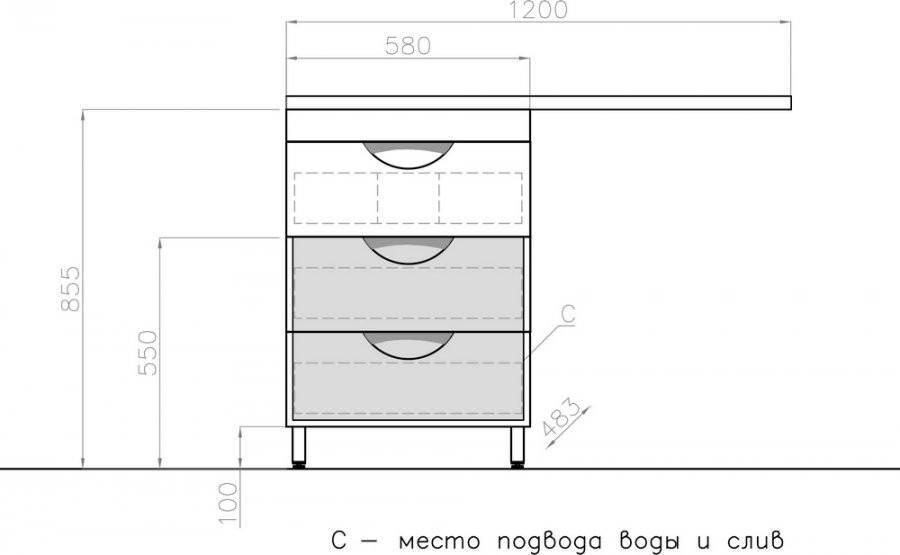 Тумба с раковиной Style Line Жасмин 60 Космос/Даллас 120 Люкс Plus L с тремя ящиками