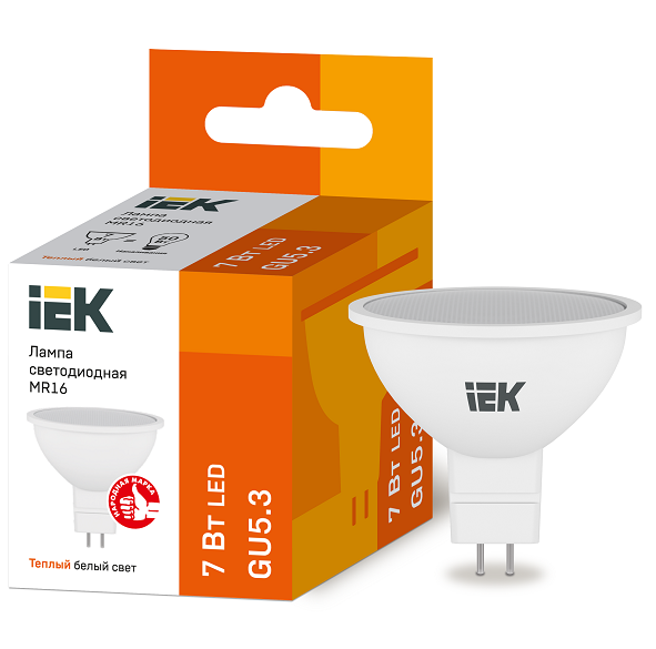 Лампа светодиодная IEK Eco MR16 7W GU5.3 3000К 