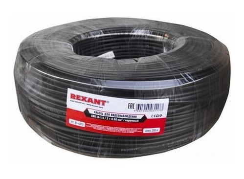 Кабель для видеонаблюдения КВК-П-1,5+2x0,50 Cu/Cu Outdoor черный бухта 200 м Rexant