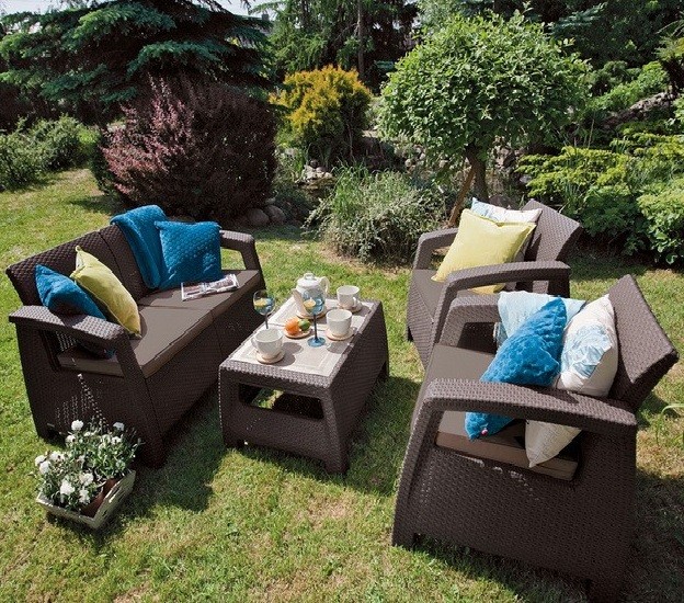 Комплект мебели Keter Corfu set коричневый - серо-бежевый