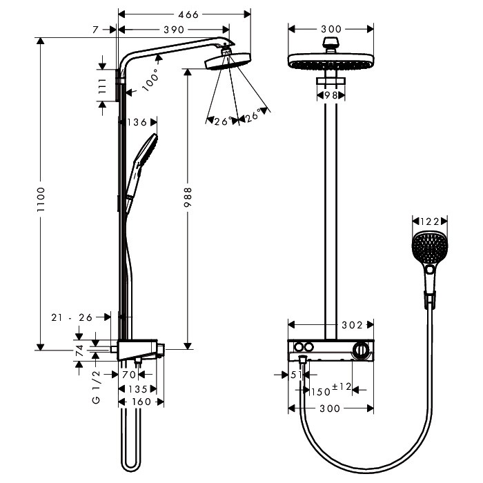 Душевая система с термостатом Hansgrohe Raindance Select E 300 Showerpipe 27126400
