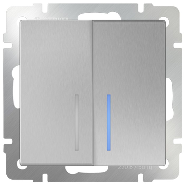 Механизм выключателя Werkel WL06-SW-2G-2W-LED двухклавишный проходной с индикатором серебряный