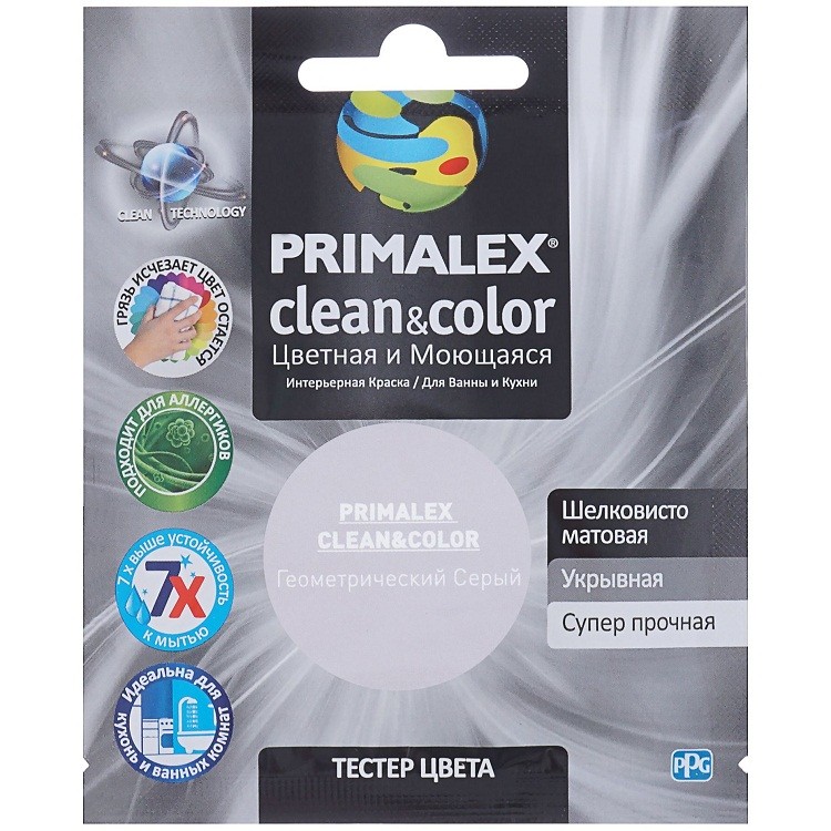 Краска интерьерная Primalex Clean&Color Геометрический серый 40 мл
