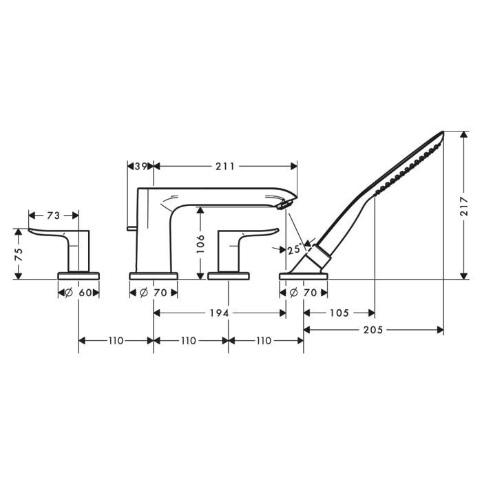 Смеситель на борт ванны Hansgrohe Metris 31442000