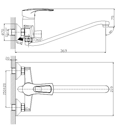 Смеситель для ванны с S-образным изливом Rossinka T40-34
