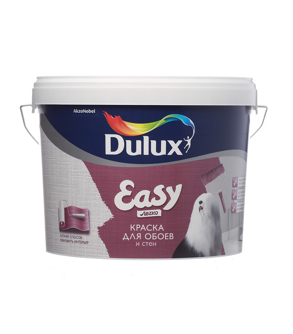 Краска водно-дисперсионная Dulux Dulux Easy для обоев и стен моющаяся белая основа BW 10 л