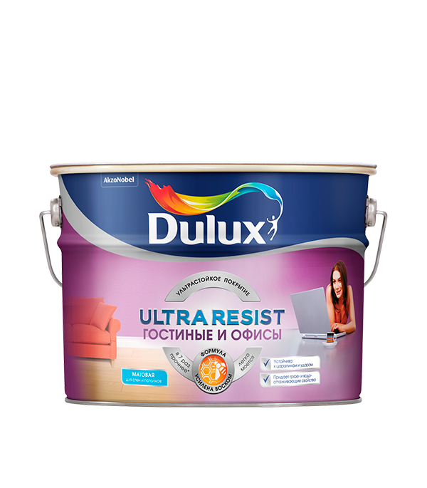 Краска водно-дисперсионная Dulux Ultra Resist гостиные и офисы моющаяся основа ВС 9 л