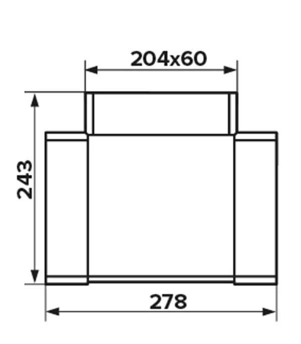 Тройник для плоских воздуховодов пластиковый 60х204 мм 90°