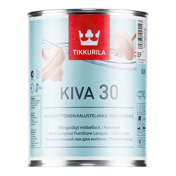 Лак акрилатный Tikkurila Kiva 30 основа EP бесцветный 0,9 л полуматовый
