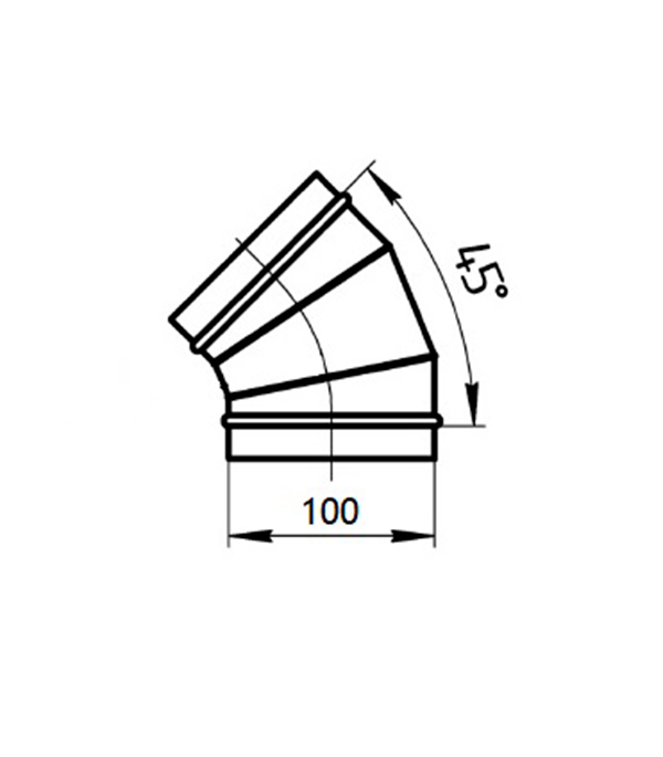 Отвод для круглых воздуховодов оцинкованный d100 мм на 45°