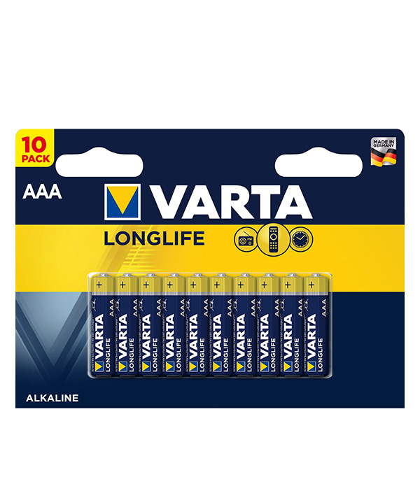 Батарейка VARTA LONGLIFE AAA мизинчиковая LR03 1,5 В (10 шт.)