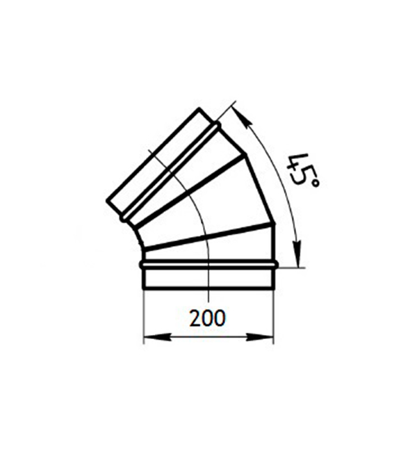 Отвод для круглых воздуховодов оцинкованный d200 мм на 45°