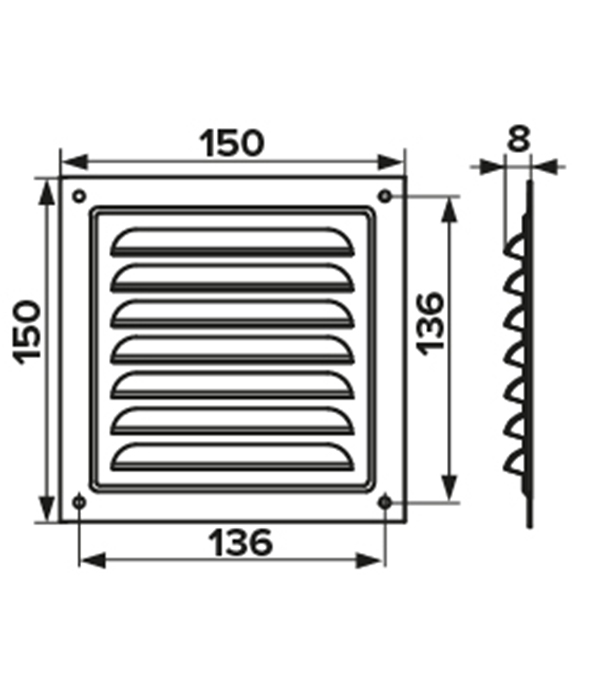 Вентиляционная решетка вытяжная стальная 150х150 мм