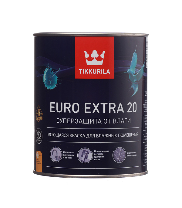 Краска водно-дисперсионная Tikkurila Euro Extra 20 моющаяся белая основа А 0,9 л