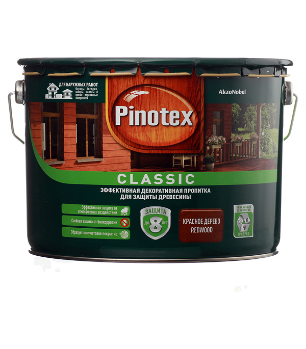 Антисептик Pinotex Classic декоративный для дерева красное дерево 9 л