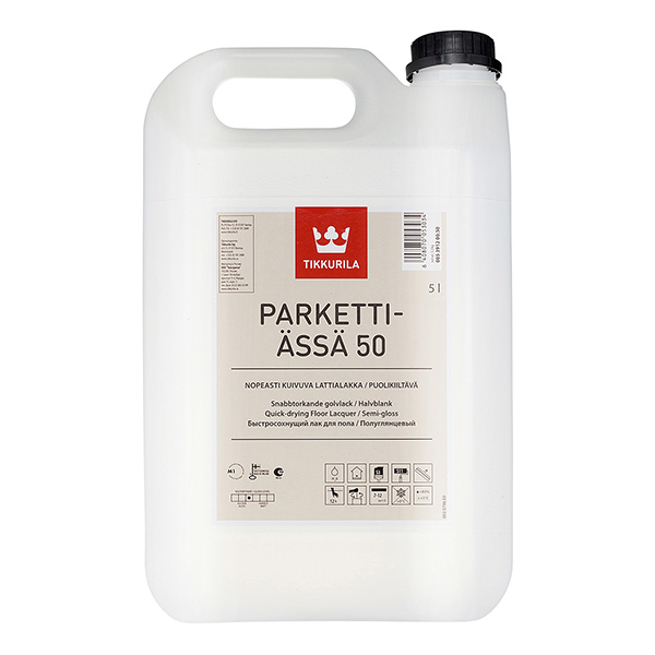 Лак паркетный Tikkurila Parketti-Assa 50 бесцветный 5 л полуглянцевый