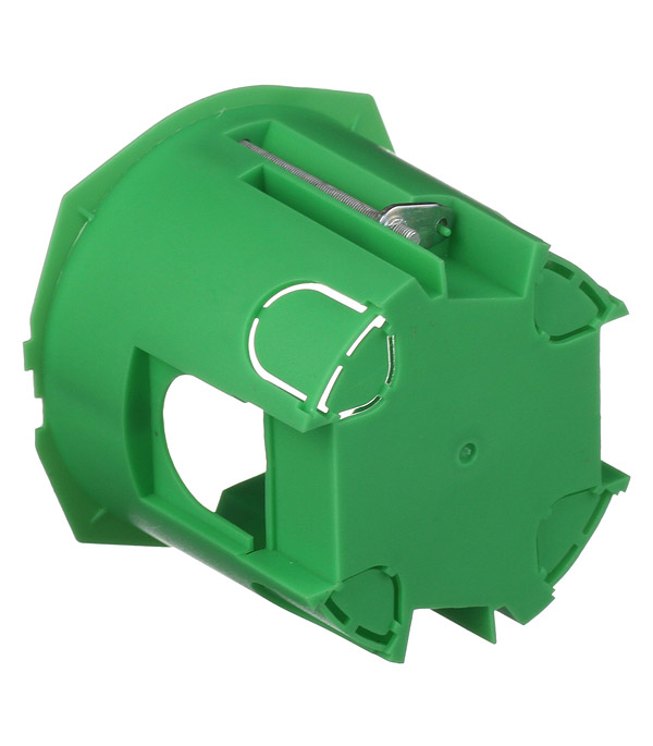 Подрозетник HEGEL для гипсокартона круглая d64х60 мм 6 вводов зеленый IP30 с металлическими лапками